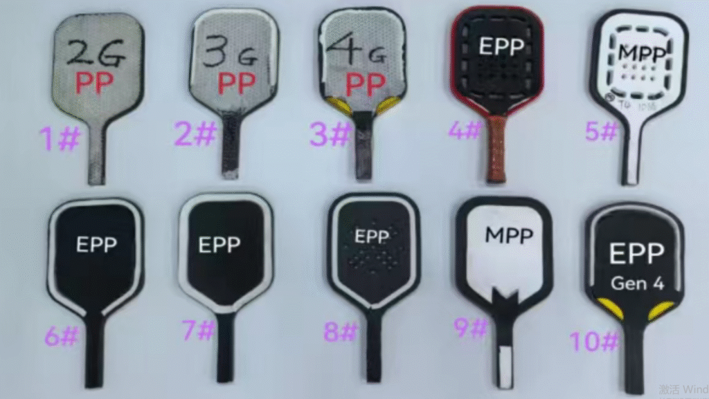 Pickleball paddle core types comparison — PP honeycomb, EPP TruFoam and MPP foam cores at Apexon Sport