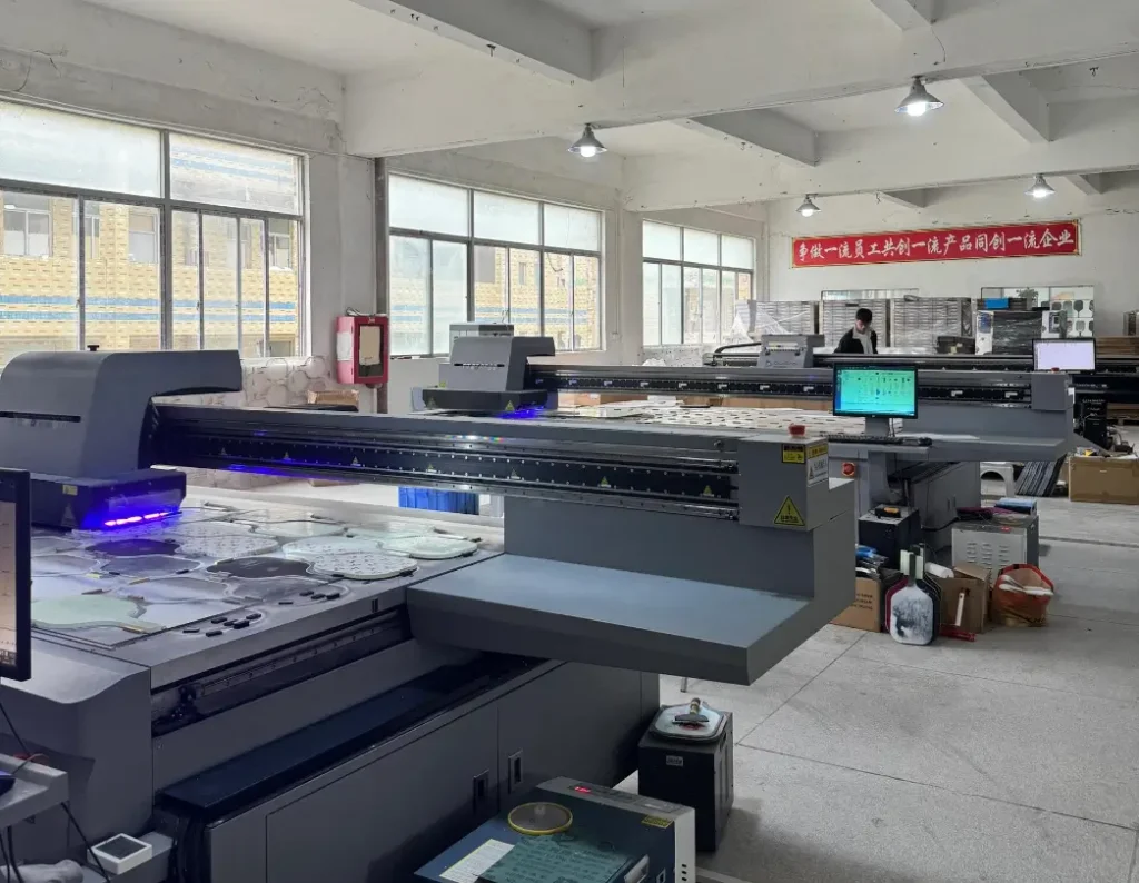 UV printing machine applying custom designs on pickleball paddle surface at Apexon Sport OEM factory